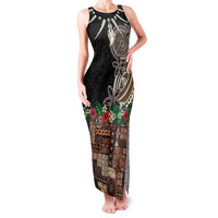 Samoa Siapo Polynesian Art Family Matching Tank Maxi Dress and Hawaiian Shirt Tropical Flowers and Tatau Pattern Brown LT03 Mom's Dress Brown - Polynesian Pride