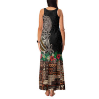 Samoa Siapo Polynesian Art Family Matching Tank Maxi Dress and Hawaiian Shirt Tropical Flowers and Tatau Pattern Brown LT03 - Polynesian Pride