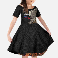 Samoa Siapo Polynesian Art Kid Short Sleeve Dress Tropical Flowers and Tatau Pattern Brown