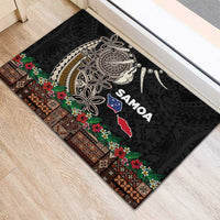 Samoa Siapo Polynesian Art Rubber Doormat Tropical Flowers and Tatau Pattern Brown