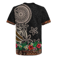 Samoa Siapo Polynesian Art Rugby Jersey Tropical Flowers and Tatau Pattern Brown