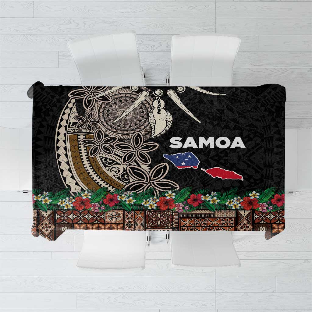 Samoa Siapo Polynesian Art Tablecloth Tropical Flowers and Tatau Pattern Brown