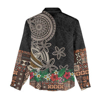 Samoa Siapo Polynesian Art Women Casual Shirt Tropical Flowers and Tatau Pattern Brown