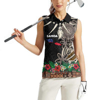 Samoa Siapo Polynesian Art Women Sleeveless Polo Shirt Tropical Flowers and Tatau Pattern Brown