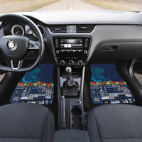 Samoa Siapo Polynesian Art Car Mats Tropical Flowers and Tatau Pattern Navy