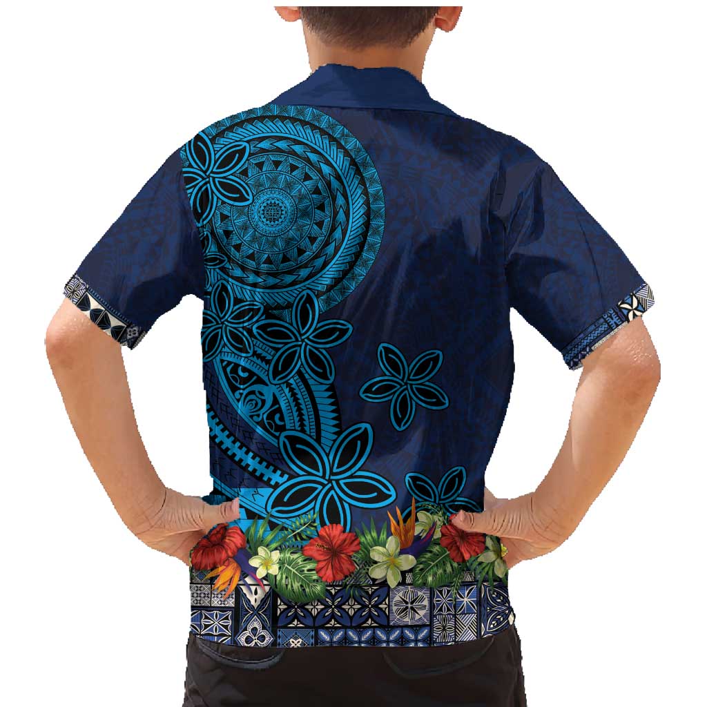 Samoa Siapo Polynesian Art Family Matching Mermaid Dress and Hawaiian Shirt Tropical Flowers and Tatau Pattern Navy LT03 - Polynesian Pride