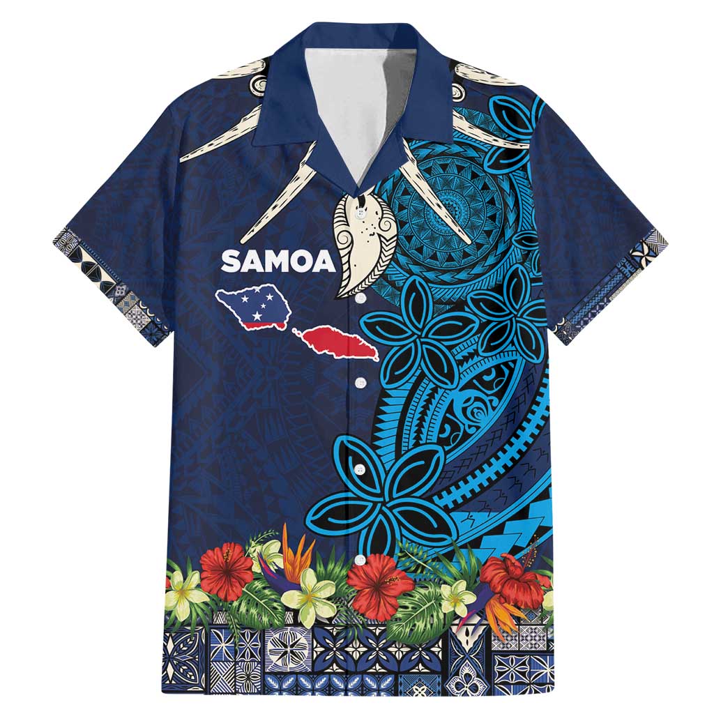Samoa Siapo Polynesian Art Family Matching Mermaid Dress and Hawaiian Shirt Tropical Flowers and Tatau Pattern Navy LT03 Dad's Shirt - Short Sleeve Navy - Polynesian Pride