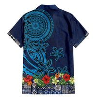 Samoa Siapo Polynesian Art Family Matching Mermaid Dress and Hawaiian Shirt Tropical Flowers and Tatau Pattern Navy LT03 - Polynesian Pride