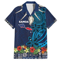 Samoa Siapo Polynesian Art Family Matching Off Shoulder Maxi Dress and Hawaiian Shirt Tropical Flowers and Tatau Pattern Navy