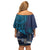 Samoa Siapo Polynesian Art Family Matching Off Shoulder Short Dress and Hawaiian Shirt Tropical Flowers and Tatau Pattern Navy