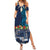 Samoa Siapo Polynesian Art Family Matching Summer Maxi Dress and Hawaiian Shirt Tropical Flowers and Tatau Pattern Navy