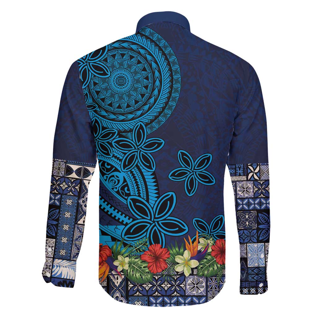 Samoa Siapo Polynesian Art Family Matching Tank Maxi Dress and Hawaiian Shirt Tropical Flowers and Tatau Pattern Navy LT03 - Polynesian Pride