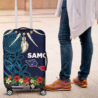 Samoa Siapo Polynesian Art Luggage Cover Tropical Flowers and Tatau Pattern Navy