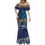 Samoa Siapo Polynesian Art Mermaid Dress Tropical Flowers and Tatau Pattern Navy
