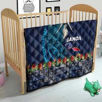 Samoa Siapo Polynesian Art Quilt Tropical Flowers and Tatau Pattern Navy