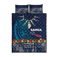 Samoa Siapo Polynesian Art Quilt Bed Set Tropical Flowers and Tatau Pattern Navy