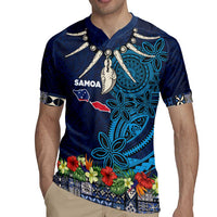 Samoa Siapo Polynesian Art Rugby Jersey Tropical Flowers and Tatau Pattern Navy