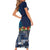 Samoa Siapo Polynesian Art Short Sleeve Bodycon Dress Tropical Flowers and Tatau Pattern Navy