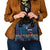 Samoa Siapo Polynesian Art Shoulder Handbag Tropical Flowers and Tatau Pattern Navy