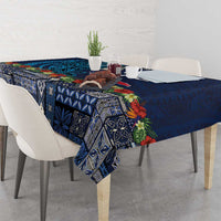 Samoa Siapo Polynesian Art Tablecloth Tropical Flowers and Tatau Pattern Navy