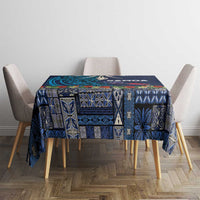 Samoa Siapo Polynesian Art Tablecloth Tropical Flowers and Tatau Pattern Navy