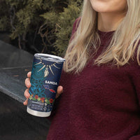 Samoa Siapo Polynesian Art Tumbler Cup Tropical Flowers and Tatau Pattern Navy