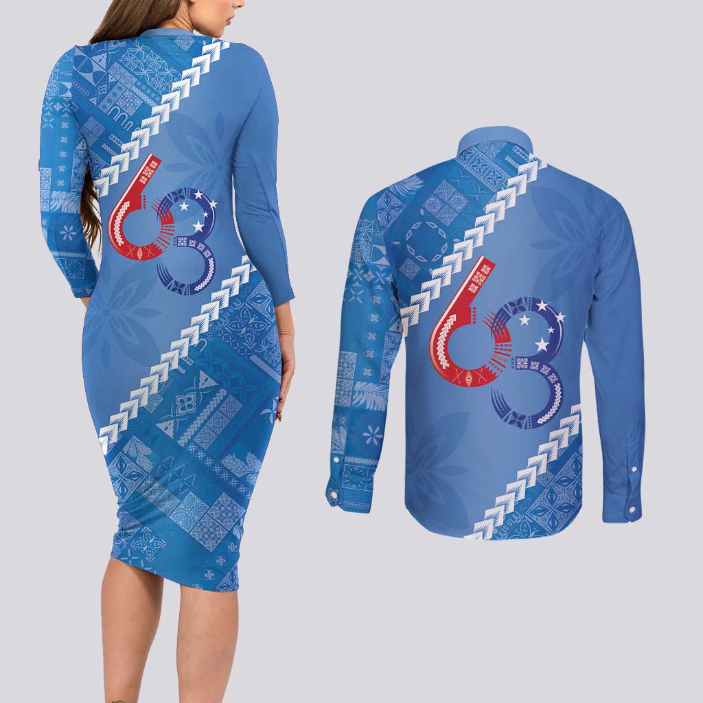 Samoa Independence Day Couples Matching Long Sleeve Bodycon Dress and Long Sleeve Button Shirt Anniversary 63th-Siapo Art