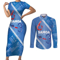 Samoa Independence Day Couples Matching Short Sleeve Bodycon Dress and Long Sleeve Button Shirt Anniversary 63th-Siapo Art