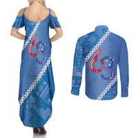 Samoa Independence Day Couples Matching Summer Maxi Dress and Long Sleeve Button Shirt Anniversary 63th-Siapo Art