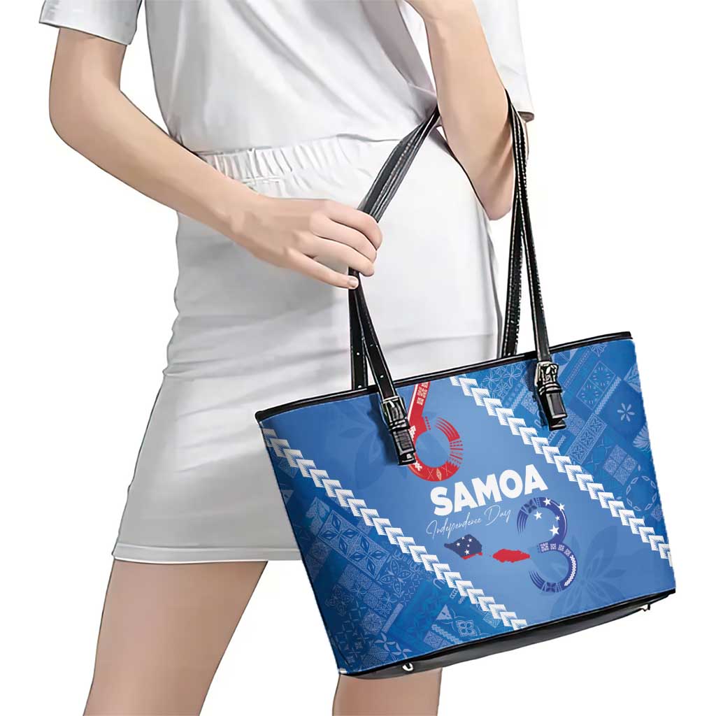 Samoa Independence Day Leather Tote Bag Anniversary 63th-Siapo Art