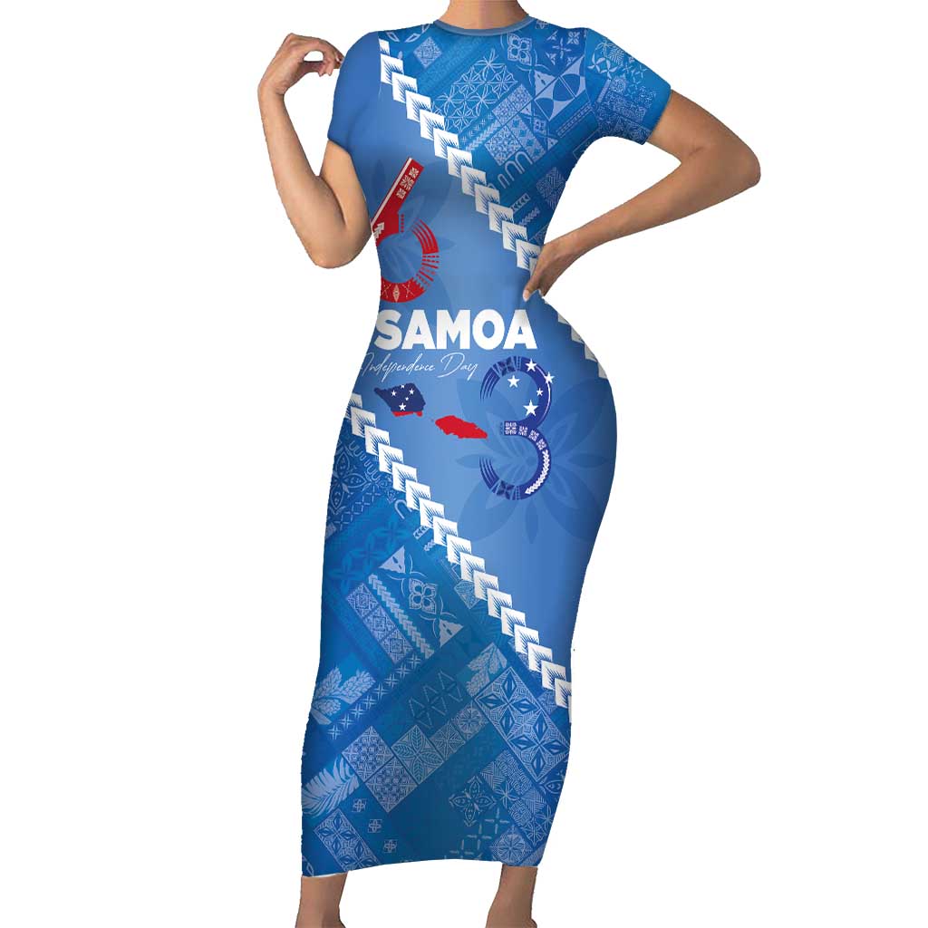 Samoa Independence Day Short Sleeve Bodycon Dress Anniversary 63th-Siapo Art