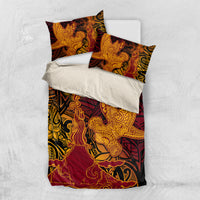 Hawaiian Volcano and Shark Bedding Set Polynesian and Hibiscus Pattern Lava Color