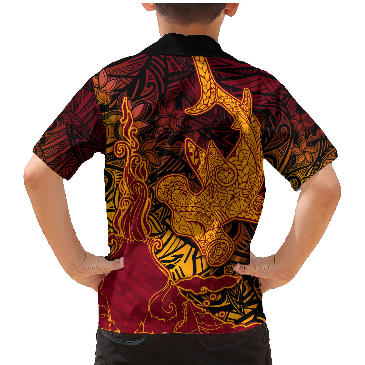 Hawaiian Volcano and Shark Family Matching Mermaid Dress and Hawaiian Shirt Polynesian and Hibiscus Pattern Lava Color LT03 - Polynesian Pride