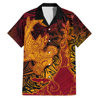 Hawaiian Volcano and Shark Family Matching Mermaid Dress and Hawaiian Shirt Polynesian and Hibiscus Pattern Lava Color LT03 Dad's Shirt - Short Sleeve Red - Polynesian Pride