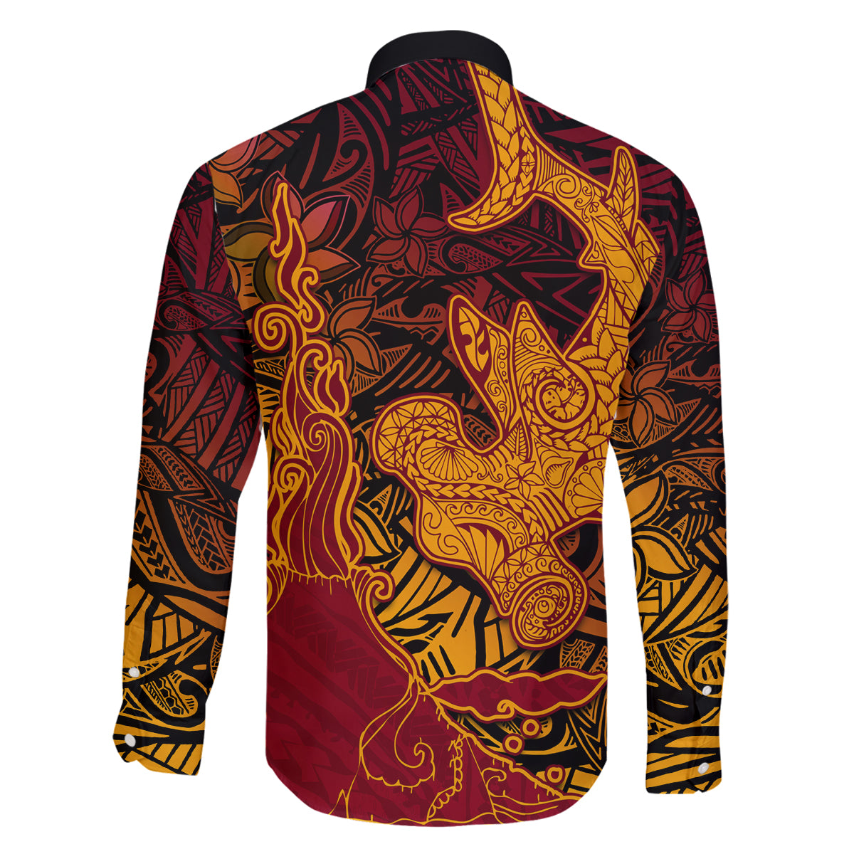 Hawaiian Volcano and Shark Family Matching Off The Shoulder Long Sleeve Dress and Hawaiian Shirt Polynesian and Hibiscus Pattern Lava Color LT03 - Polynesian Pride