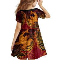 Hawaiian Volcano and Shark Family Matching Off Shoulder Maxi Dress and Hawaiian Shirt Polynesian and Hibiscus Pattern Lava Color LT03 - Polynesian Pride