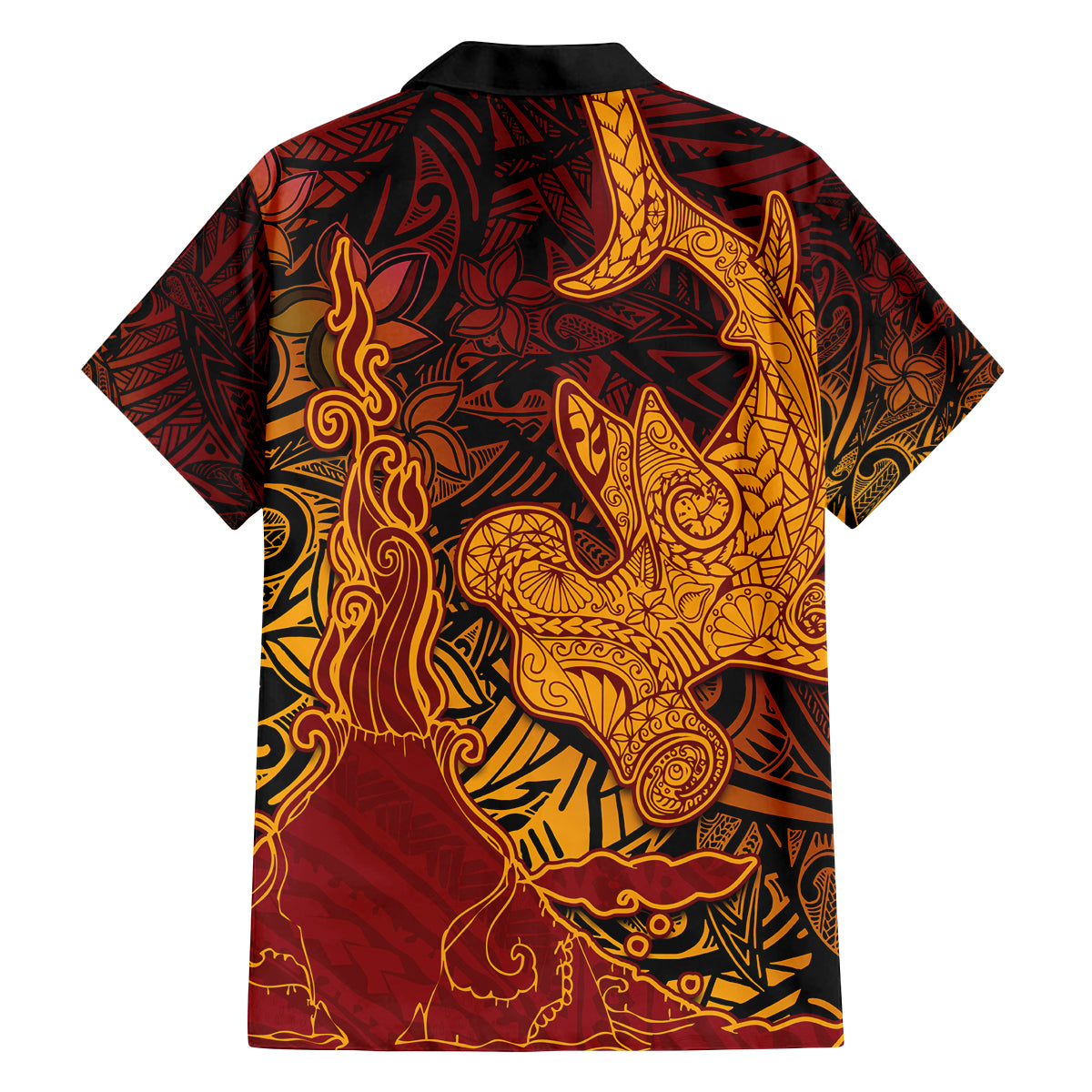 Hawaiian Volcano and Shark Family Matching Off Shoulder Short Dress and Hawaiian Shirt Polynesian and Hibiscus Pattern Lava Color LT03 - Polynesian Pride
