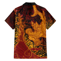 Hawaiian Volcano and Shark Family Matching Short Sleeve Bodycon Dress and Hawaiian Shirt Polynesian and Hibiscus Pattern Lava Color LT03 - Polynesian Pride