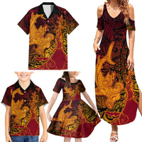Hawaiian Volcano and Shark Family Matching Summer Maxi Dress and Hawaiian Shirt Polynesian and Hibiscus Pattern Lava Color LT03 - Polynesian Pride