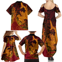 Hawaiian Volcano and Shark Family Matching Summer Maxi Dress and Hawaiian Shirt Polynesian and Hibiscus Pattern Lava Color LT03 - Polynesian Pride