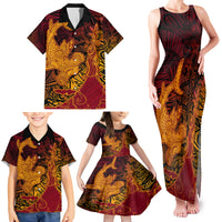 Hawaiian Volcano and Shark Family Matching Tank Maxi Dress and Hawaiian Shirt Polynesian and Hibiscus Pattern Lava Color LT03 - Polynesian Pride