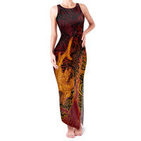 Hawaiian Volcano and Shark Family Matching Tank Maxi Dress and Hawaiian Shirt Polynesian and Hibiscus Pattern Lava Color LT03 Mom's Dress Red - Polynesian Pride