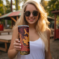 Hawaiian Volcano and Shark Skinny Tumbler Polynesian and Hibiscus Pattern Lava Color