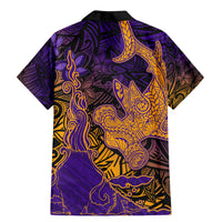Hawaiian Volcano and Shark Family Matching Mermaid Dress and Hawaiian Shirt Polynesian and Hibiscus Pattern Purple Yellow Gradient LT03 - Polynesian Pride