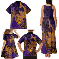 Hawaiian Volcano and Shark Family Matching Tank Maxi Dress and Hawaiian Shirt Polynesian and Hibiscus Pattern Purple Yellow Gradient LT03 - Polynesian Pride