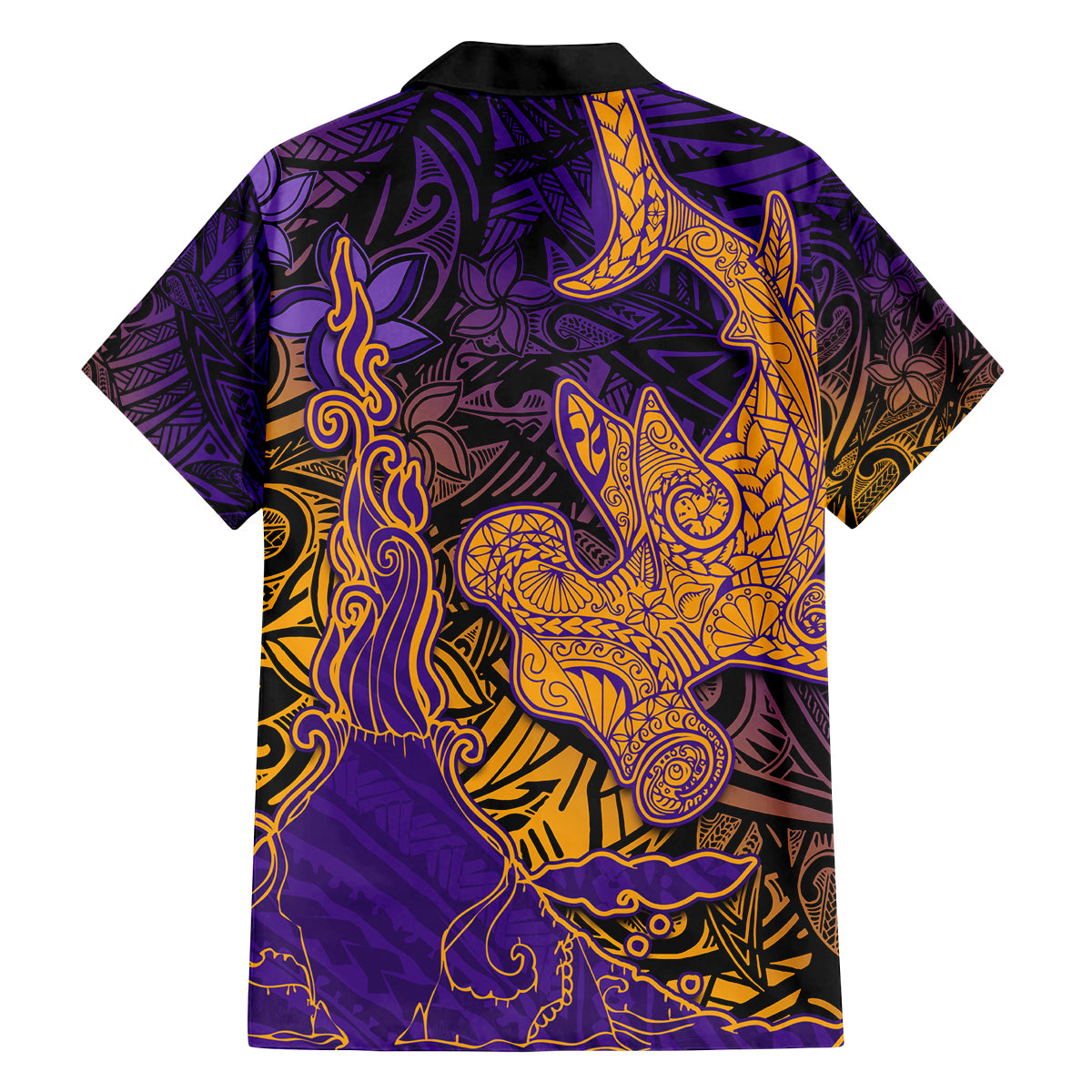 Hawaiian Volcano and Shark Family Matching Tank Maxi Dress and Hawaiian Shirt Polynesian and Hibiscus Pattern Purple Yellow Gradient LT03 - Polynesian Pride