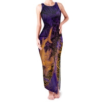 Hawaiian Volcano and Shark Family Matching Tank Maxi Dress and Hawaiian Shirt Polynesian and Hibiscus Pattern Purple Yellow Gradient LT03 Mom's Dress Purple - Polynesian Pride