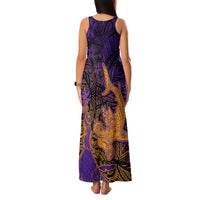 Hawaiian Volcano and Shark Family Matching Tank Maxi Dress and Hawaiian Shirt Polynesian and Hibiscus Pattern Purple Yellow Gradient LT03 - Polynesian Pride