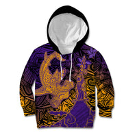 Hawaiian Volcano and Shark Kid Hoodie Polynesian and Hibiscus Pattern Purple Yellow Gradient LT03 Hoodie Purple - Polynesian Pride