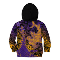 Hawaiian Volcano and Shark Kid Hoodie Polynesian and Hibiscus Pattern Purple Yellow Gradient LT03 - Polynesian Pride